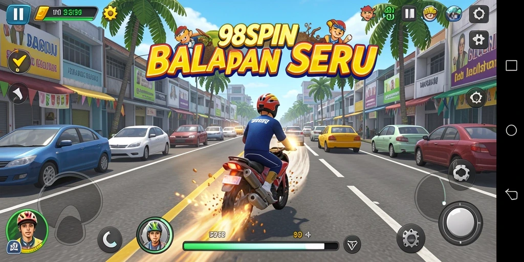 Tampilan utama gameplay balapan di 98SPIN yang mengesankan.
