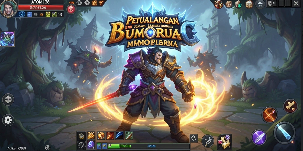 Tangkapan layar utama ATOM138 menampilkan aksi seru dalam pertempuran MMORPG.