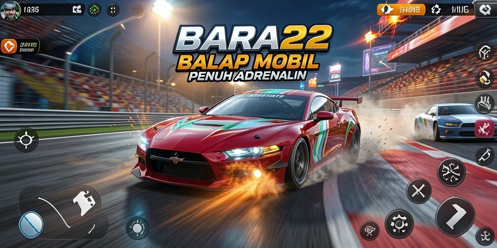 Gameplay balap mobil yang mendebarkan dalam BARA22.