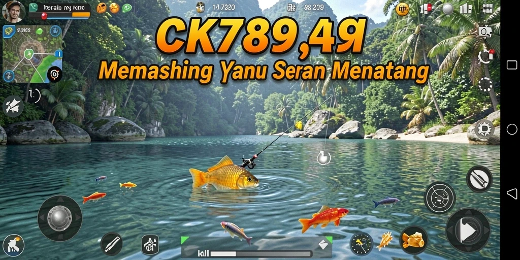 Tampilan gameplay CK789 yang mengasyikkan saat memancing di lokasi eksotis.