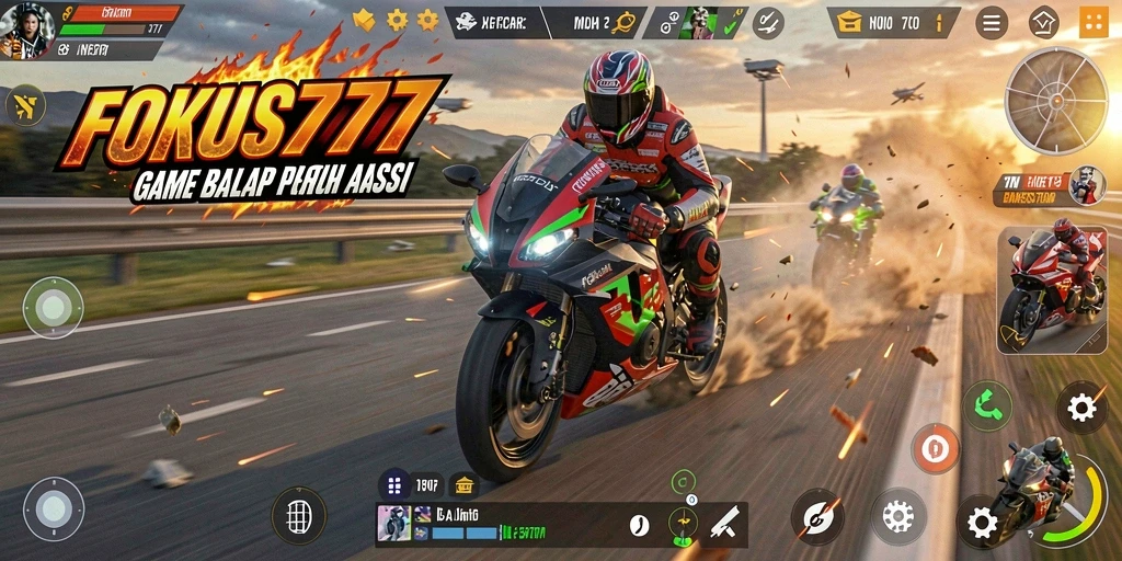 Gameplay balapan motor yang seru dan kompetitif.