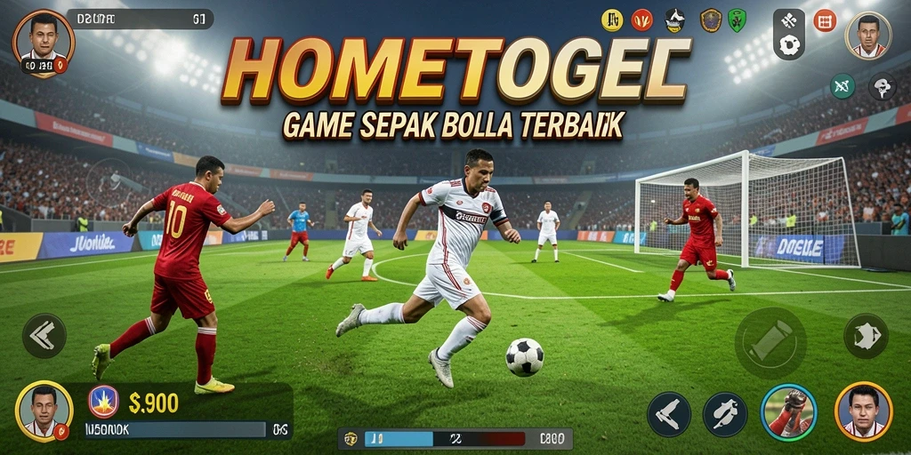 Tangkapan layar utama HOMETOGEL menampilkan aksi seru dalam pertandingan sepak bola.