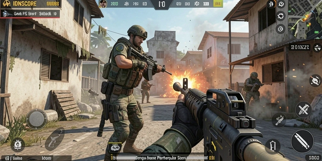 Tampilan gameplay seru IDNSCORE dengan aksi tembak-menembak yang intens.