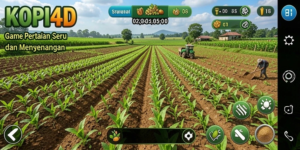 Screenshot KOPI4D menampilkan gameplay seru saat bertani.