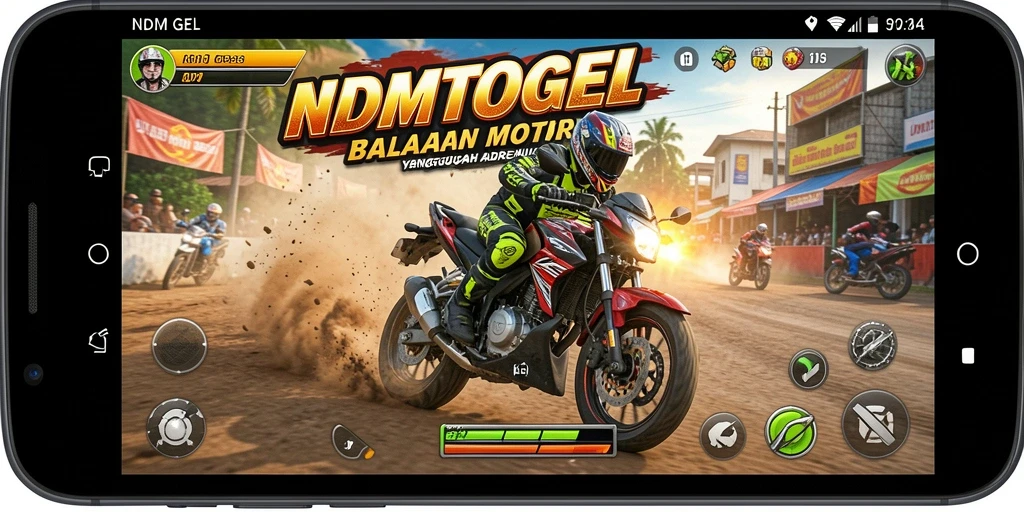Gameplay NDMTOGEL menampilkan balapan motor yang seru dan menegangkan.