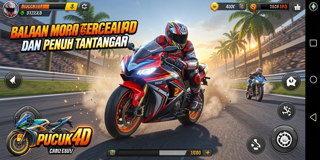 Tampilan gameplay menegangkan dalam balapan motor PUCUK4D.