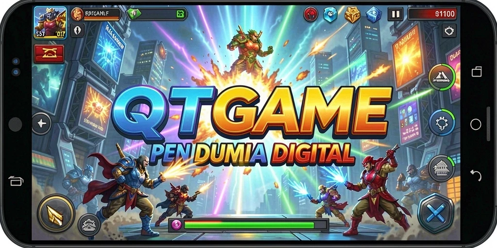 Screenshot ini menampilkan pertarungan seru antar karakter dalam QTGAME.