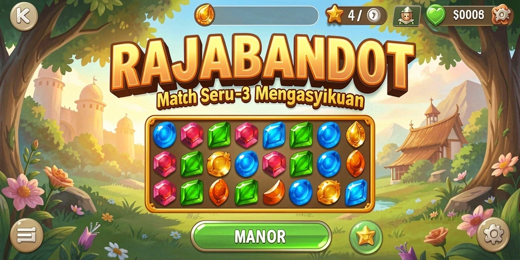 Tampilan gameplay RAJABANDOT yang menarik dan penuh warna saat mencocokkan item.