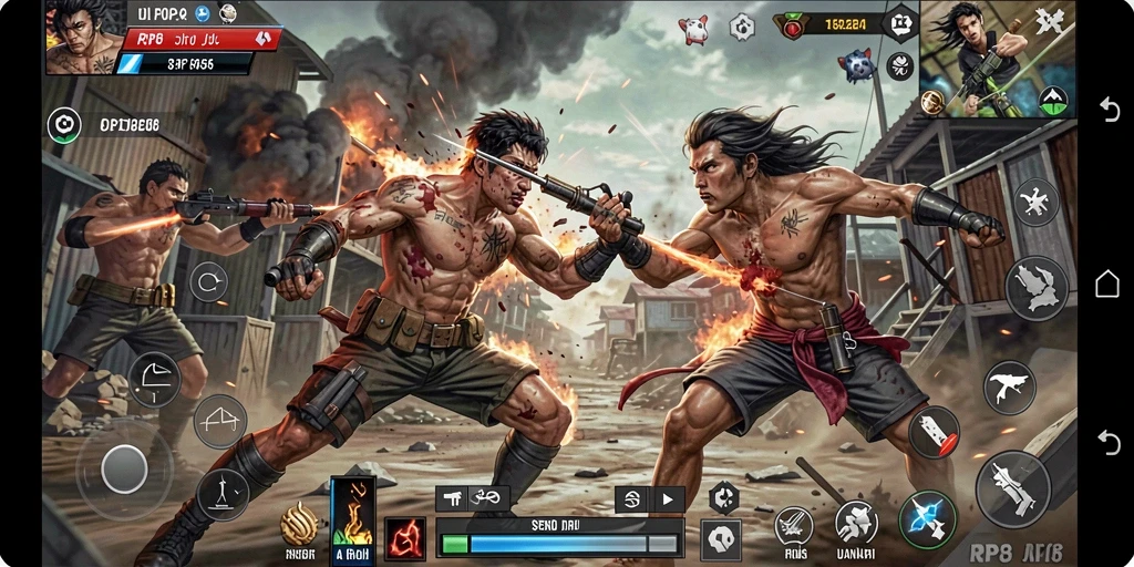 Screenshot RP8 menampilkan aksi pertarungan yang mendebarkan dan karakter yang dinamis.