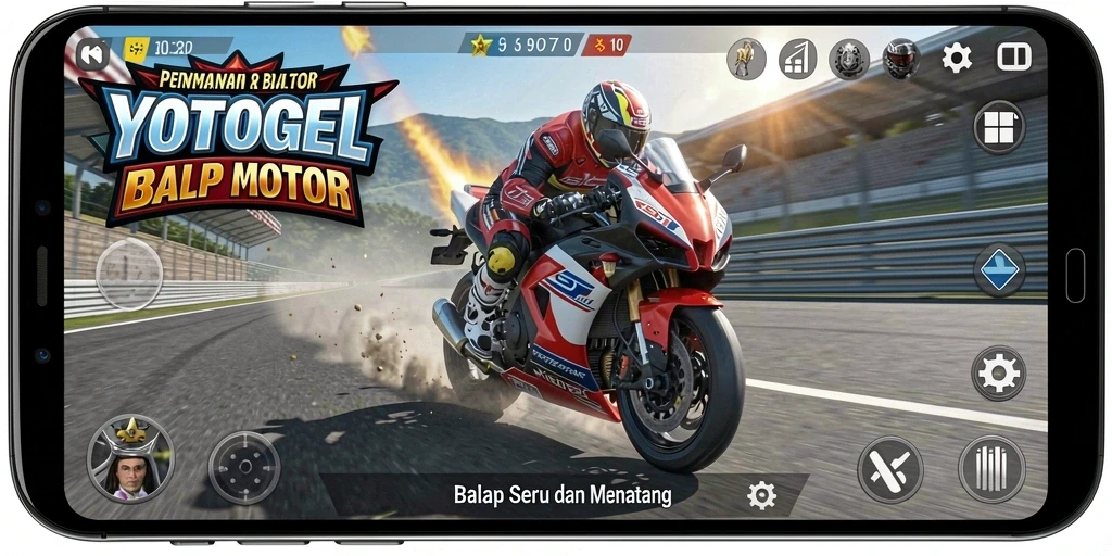 Tampilan gameplay YOTOGEL dengan aksi balap motor yang mendebarkan.