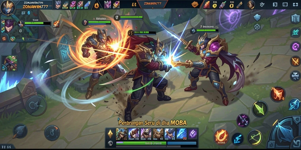 Tampilan seru gameplay ZONAWIN777 dalam pertandingan MOBA.